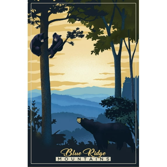 Blue Ridge Mountains, Black Bears, Lithograph (12x18 Wall Art Poster, Room Decor)