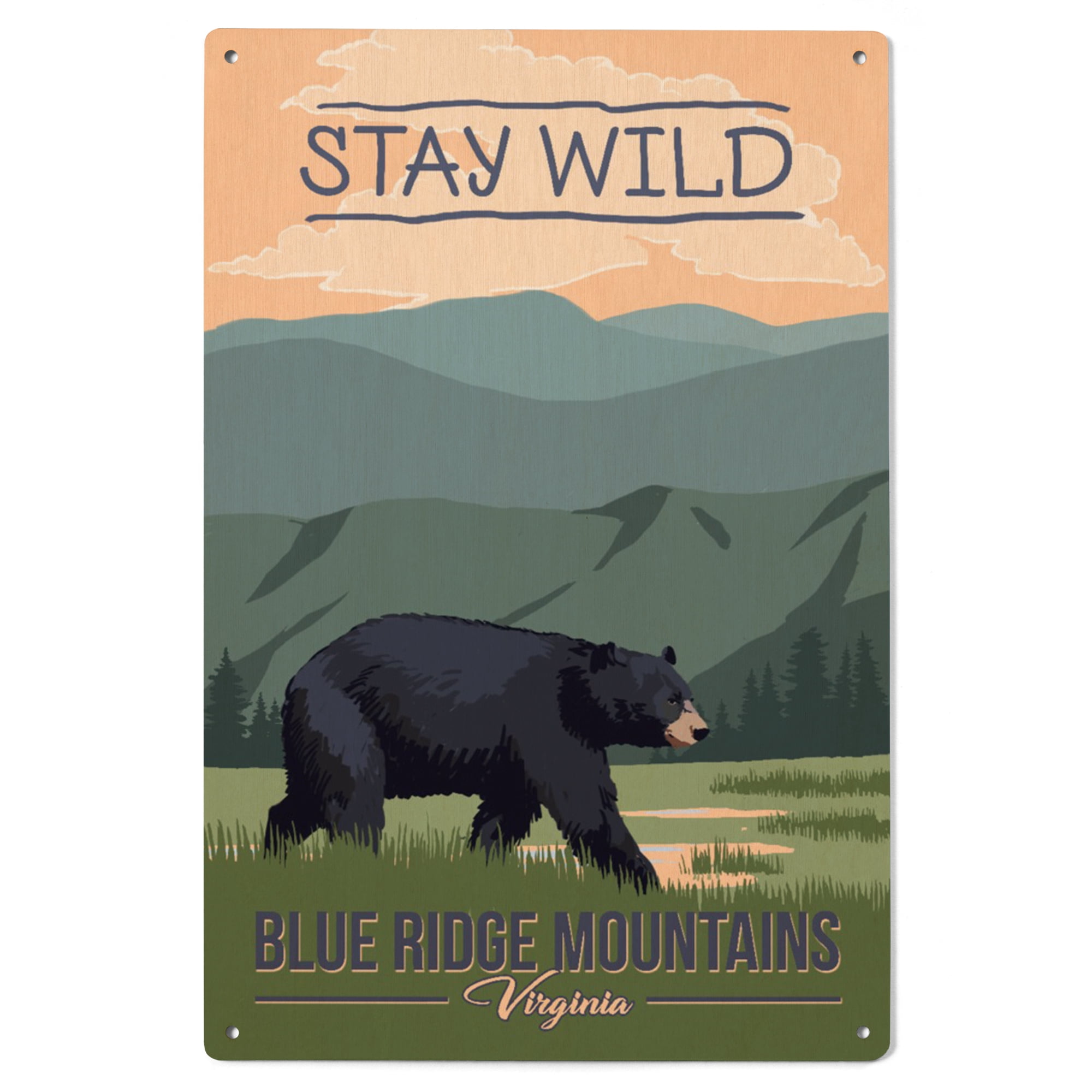 Blue Ridge Mountains, Virginia, Bear and Mountains Birch Wood Wall Sign ...