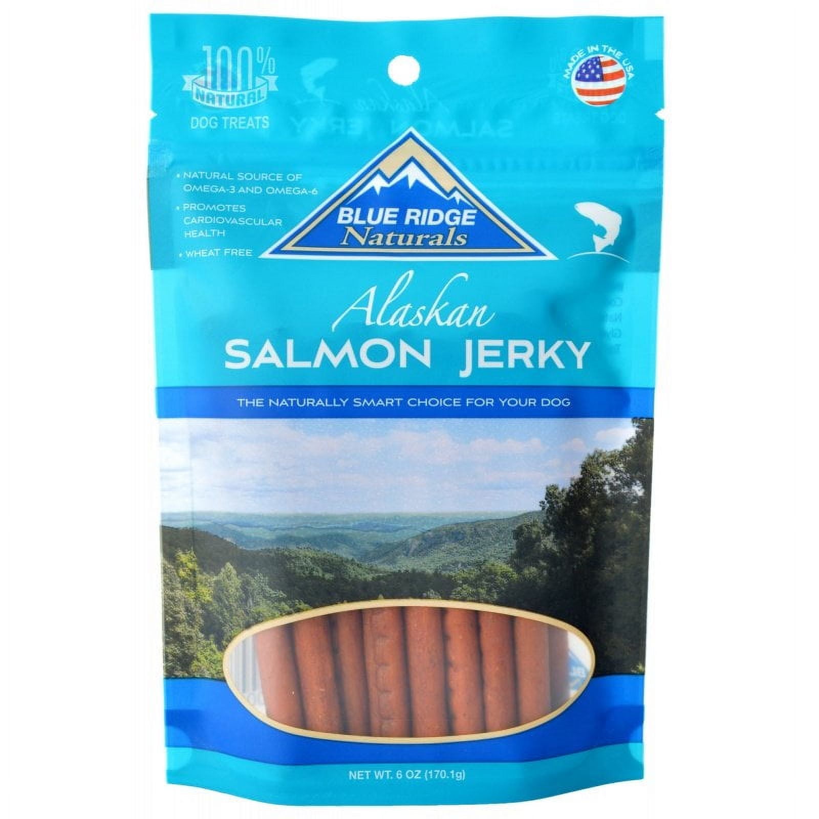 Blue Ridge Naturals Alaskan Salmon Jerky [Dog Meat and Jerky Treats, Dog Natural Treats, Dog Stick and Twist Treats, USA Dog Treats, Dog Supplies] 6 oz