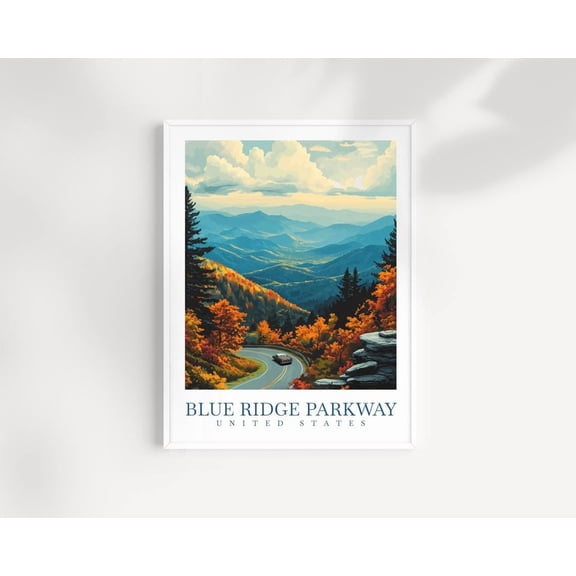 Blue Ridge Parkway Appalachian Mountain Road Wall Art Print, Scenic Landscape Home Decor
