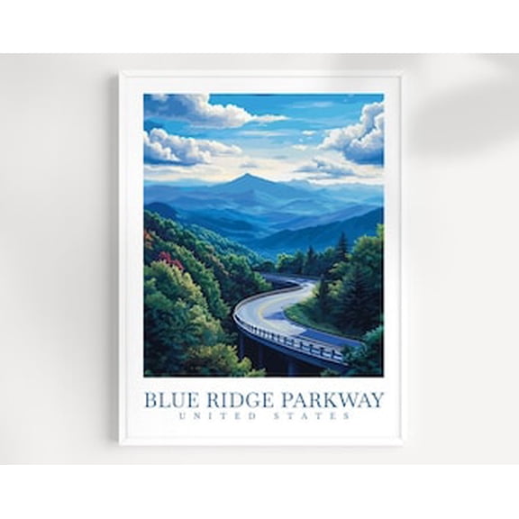 Blue Ridge Parkway Mountain Road Wall Art Print, Appalachian Nature Travel Home Decor