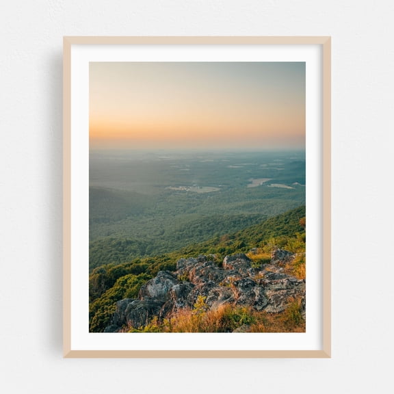 Blue Ridge Parkway Sunset 01 - Photography Landscape Nature Sunset Mountain Scenic Forest Rural Oak Framed Wall Art Print 18 x 24 inches