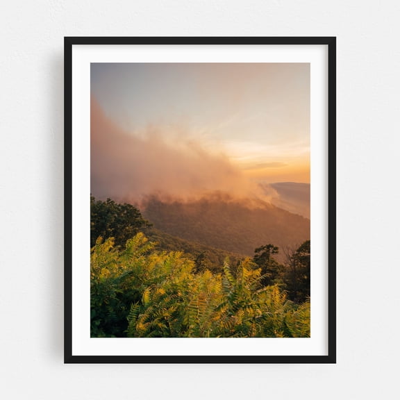 Blue Ridge Parkway Sunset 02 - Photography Nature Landscape Sunset Mountain Forest Scenic Autumn Black Framed Wall Art Print 9 x 12 inches