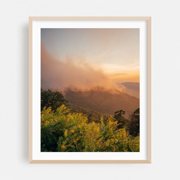 Blue Ridge Parkway Sunset 02 - Photography Nature Landscape Sunset Mountain Forest Scenic Autumn Oak Framed Wall Art Print 16 x 20 inches