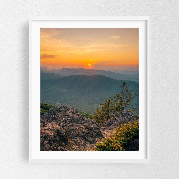 Blue Ridge Parkway Sunset 03 - Photography Sunset Mountain Nature Landscape Scenic Forest Autumn White Framed Wall Art Print 6 x 8 inches