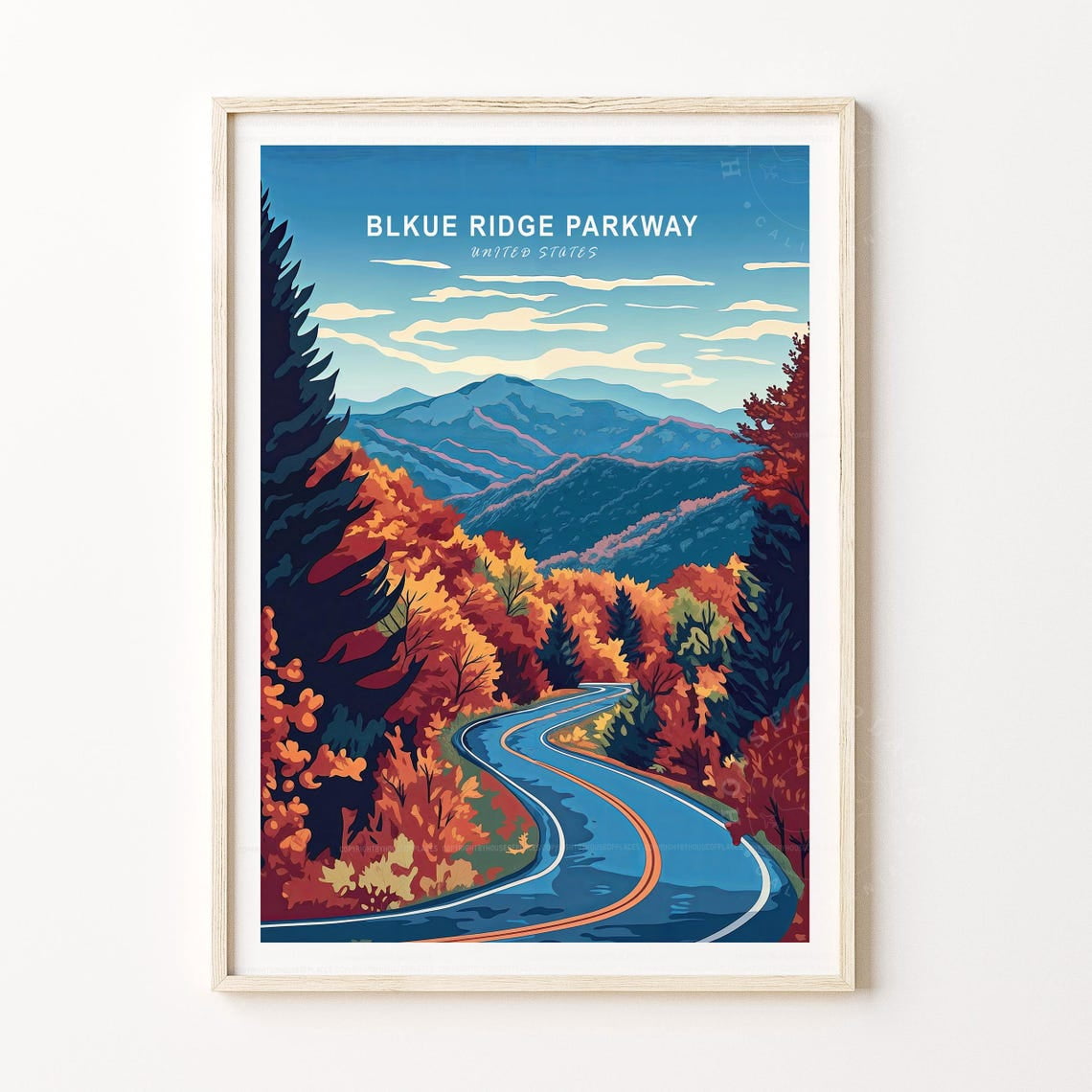 Blue Ridge Parkway United States Minimalist Cityscape, Unframed Paper ...