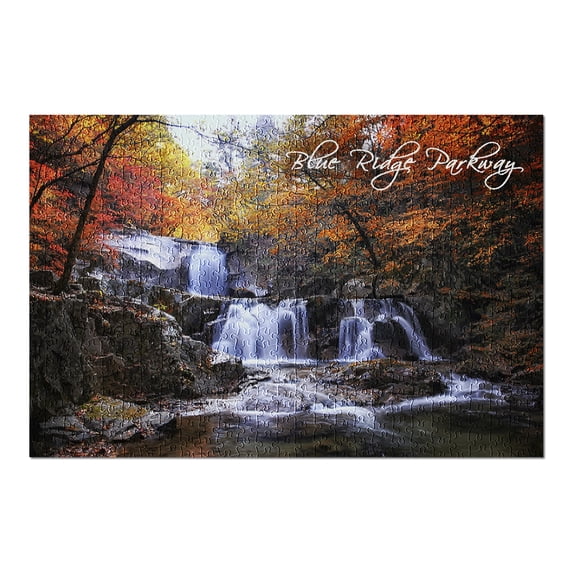 Blue Ridge Parkway, Waterfall and Autumn Colors, 500 Piece Challenging 19 x 27 Jigsaw Puzzle for Adults and Family, Made in USA