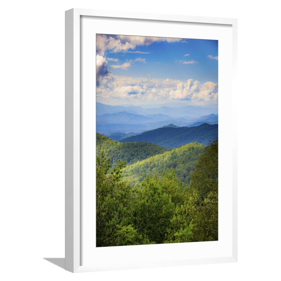 Art.com Blue Ridge Parkway vista, Smoky Mountains, USA. Photographic Print by Anna Miller, White Frame Wall Art, 21" x 29"
