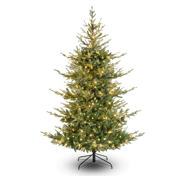 Jingle Joy Blue Ridge Premium Pine Christmas Tree LED Prelit 8 Light Functions, Full Coverage with Dense Branches, Metal Base (7.5 ft)