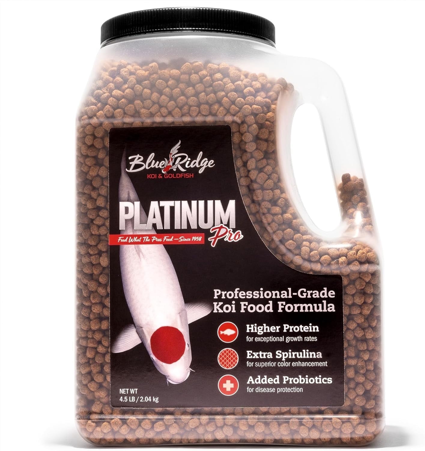 Blue Ridge Koi Fish Food 4.5lb - Koi Food 3/16” Platinum Pro Formula Goldfish Food, Premium Fish Food for Ponds, Floating Pond Pellets Fish Food