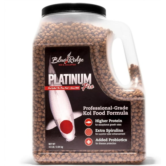 Blue Ridge Koi Fish Food 4.5lb - Koi Food 3/16” Platinum Pro Formula Goldfish Food, Premium Fish Food for Ponds, Floating Pond Pellets Fish Food