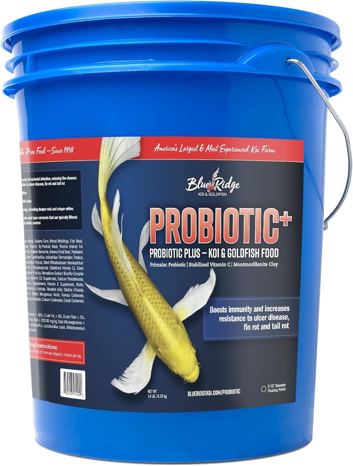 Blue Ridge Koi Fish Food 14lb Koi Food 3/16” Probiotic Plus