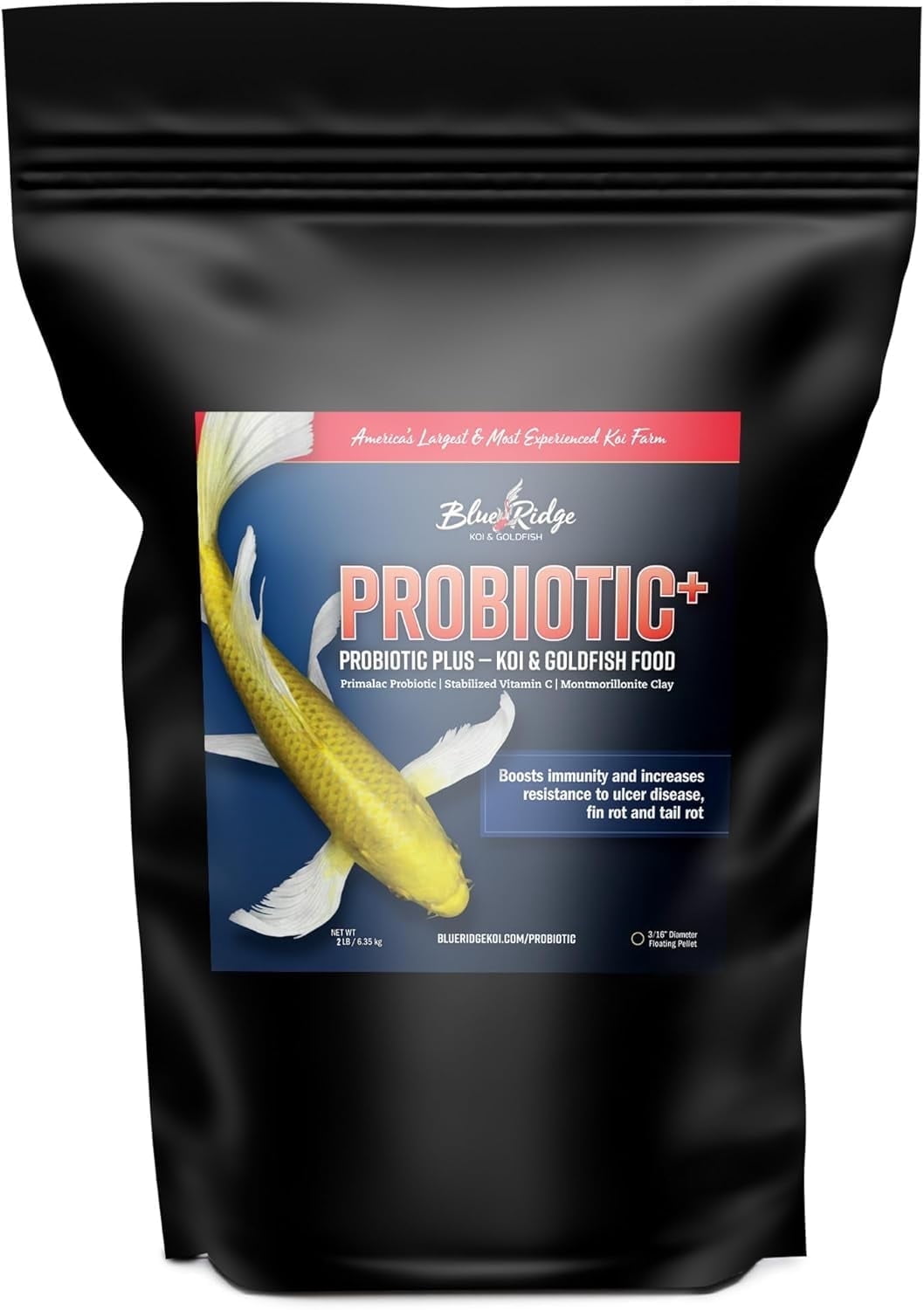 Blue Ridge Koi Fish Food 2lb - Koi Food 3/16” Probiotic Plus, Goldfish Food, Premium Fish Food for Ponds, Ponds Fish Food, Koi Food Fall and Winter Fish Food, Floating Pond Pellets