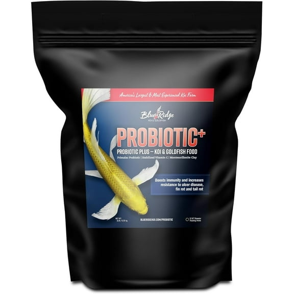 Blue Ridge Koi Fish Food 5lb - Koi Food 3/16” Probiotic Plus, Goldfish Food, Premium Fish Food for Ponds, Ponds Fish Food, Koi Food Fall and Winter Fish Food, Floating Pond Pellets