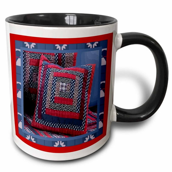 3drose, Blue Ridge Quilt Pillow, 11oz Two-tone Black Mug