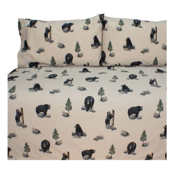 Blue Ridge Trading The Bears 4-Piece Sheet Set Polycotton 100 GSM Percale Weave Super Soft, Easy Care (Queen, Cream)
