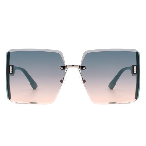 Blue Rimless Wide Square Sunglasses, UV Protection Blue-Pink Gradient Lens Shades, Fashion Sunglasses for Daily & Vacation