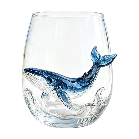 Blue Ringed Octopus Decorative Drinking Glass 12oz, Artisan Made Ocean Barware, Nautical Style Cup Perfect for Home Bar & Gift Options