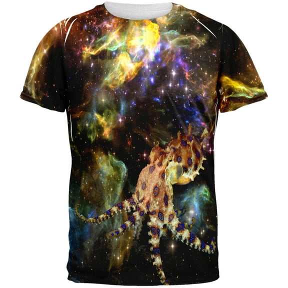 Blue Ringed Octopus IN SPACE All Over Adult T-Shirt - X-Large