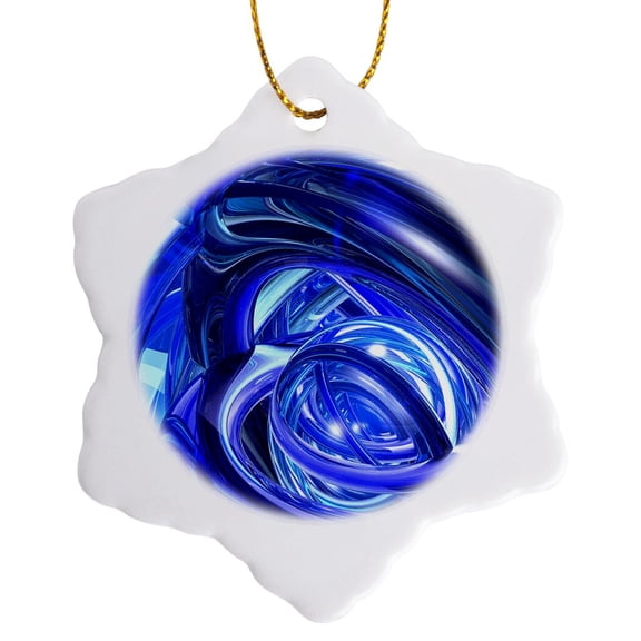 3drose, Blue Ringers Reflective Rings of Vibrant Blue in Interspersed Chaotic Arrangement, 3 inch Snowflake Porcelain Ornament