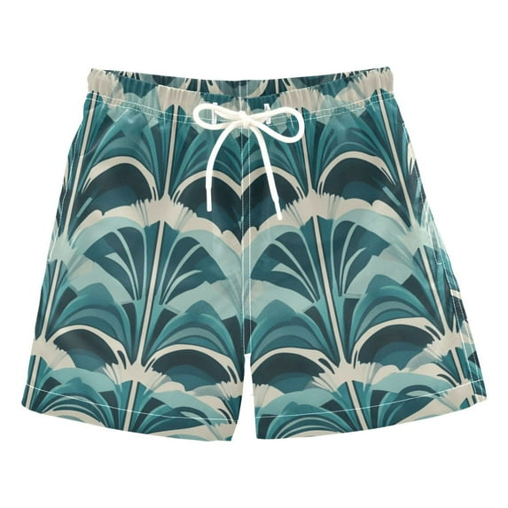 Blue Ripple Art Deco Wallpaper Pattern Boys Swim Trunks Quick Dry Boy Swim Shorts for 3-14 Years