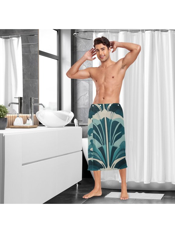 Blue Ripple Art Deco Wallpaper Pattern Men Bath Towel Adjustable Body Wrap for Sauna Spa Gym Shower After Soft Cover Up