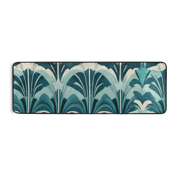 Blue Ripple Art Deco Wallpaper Pattern Runner Rug for Hallways Kitchen Non Slip 2'x 6' Washable Hall Carpet for Bedroom Entryway Laundry Room