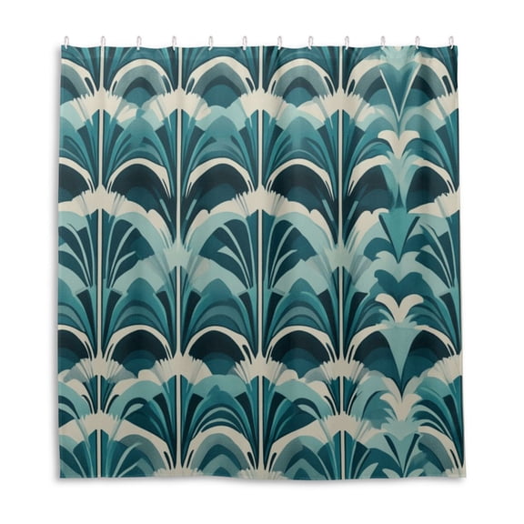 Blue Ripple Art Deco Wallpaper Pattern Shower Curtain Liner 66x72 Inch Waterproof Shower Curtains Decorative Bathroom with 12 Pack Hooks