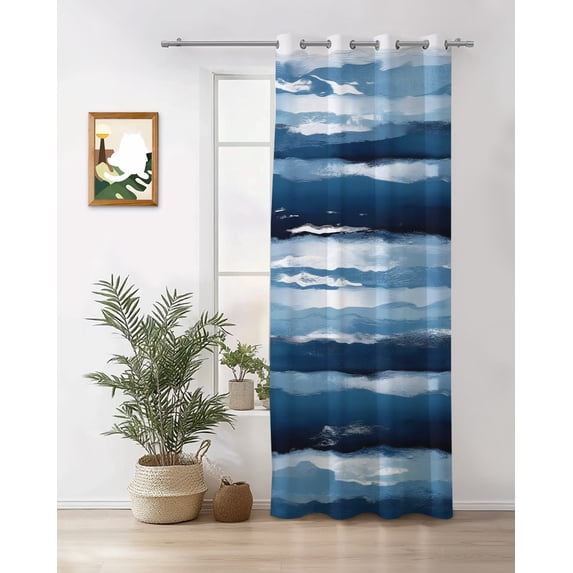 Blue Ripple Curtains 63 inches Long for Living Room Bedroom Watercolor ...
