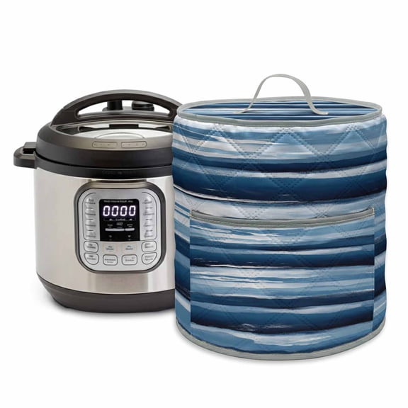 Blue Ripple Pressure Cooker Cover Watercolor Wave Abstract Ocean Dust Cover for Kitchen Appliances with Top Handle & Storage Pockets, Fits 6 Quart Instant Pot, Air Fryer, Crock Pot
