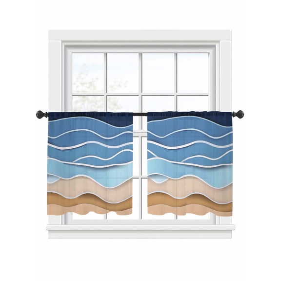 Blue Ripple Sheer Curtains for Living Room Bedroom, Light-filtering Sheer Curtain, Blue Wave Gradient LigRod Pocket Voile Window Treatment Drapes, 52’’Wx54’’L, 2 Panels Set