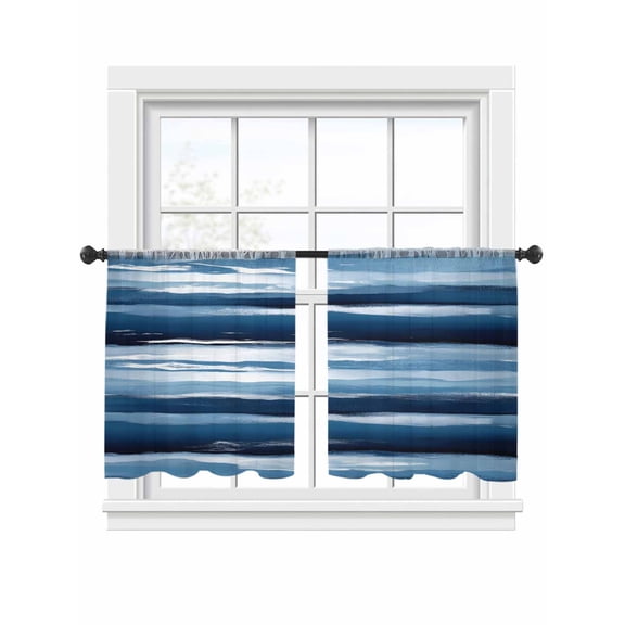 Blue Ripple Sheer Curtains for Living Room Bedroom, Light-filtering Sheer Curtain, Watercolor Wave LigRod Pocket Voile Window Treatment Drapes, 52’’Wx54’’L, 2 Panels Set