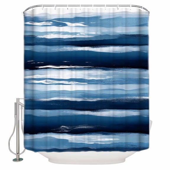 Blue Ripple Shower Curtain, 66" x 72", Watercolor Wave Abstract Ocean Waterproof Bathroom Curtain Washable Shower Curtain Set with 12 Hooks