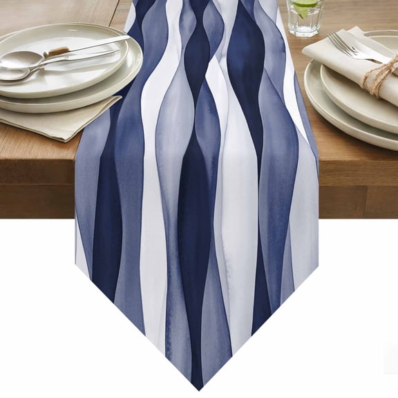 Blue Ripple Table Runner 108 Inches Long Abstract Gradient Watercolor Modern Table Runners for Dining Room Tabletop Dresser Scarf Home Party Banquet Wedding Holiday Decoration