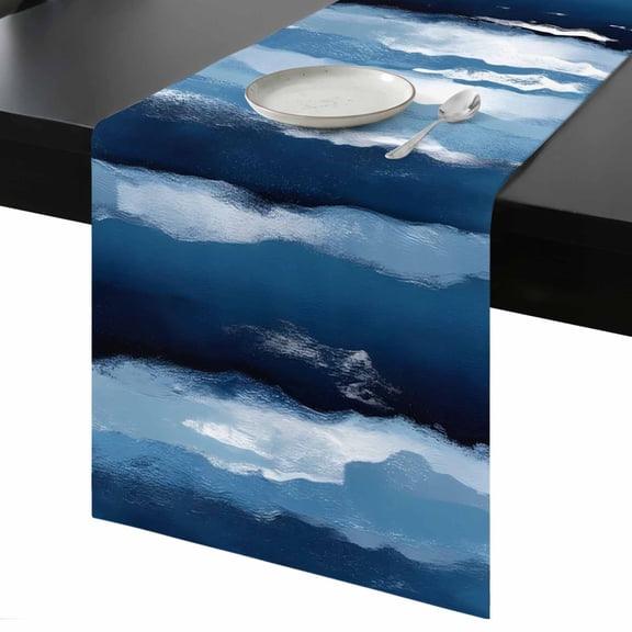 Blue Ripple Table Runner 13x48 Inch Watercolor Wave Abstract Ocean Table Runner Non-Slip Dresser Scarves for Holiday Decorations, Party, Dinner and Gatherings, 1 Pack