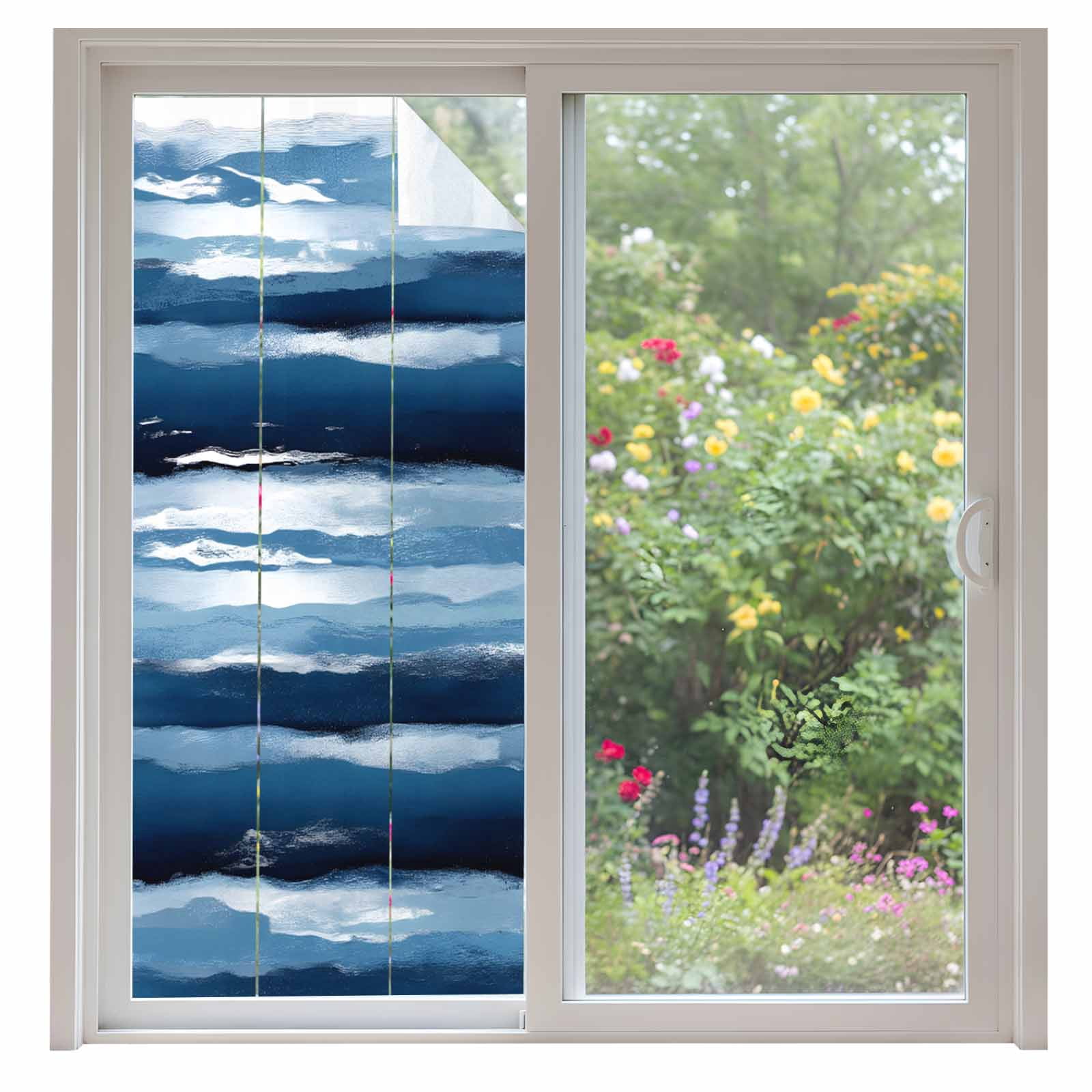 Blue Ripple Window Privacy Film Watercolor Wave Abstract Ocean ...