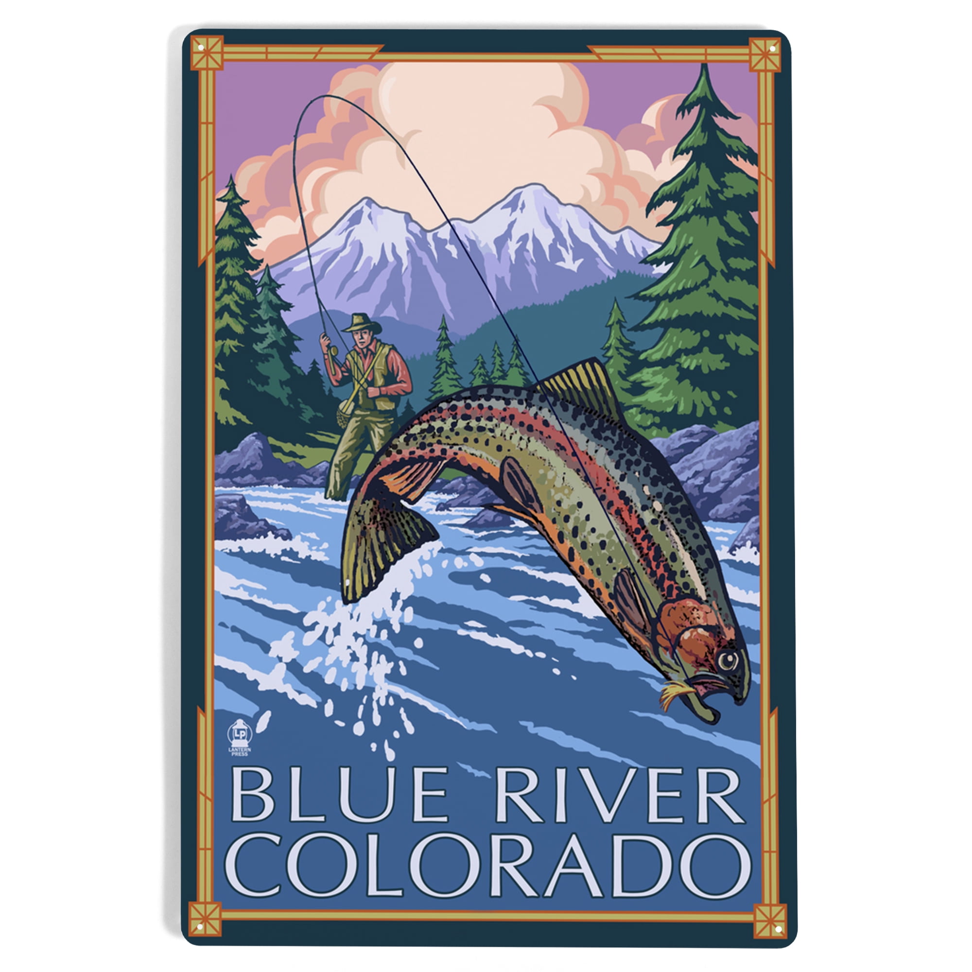 Blue River, Colorado, Angler Fly Fishing Scene (Leaping Trout) (12x18 ...