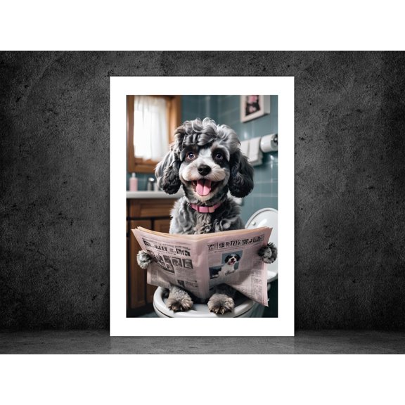 Blue Roan Cockapoo Pink On Toilet Bathroom Scottish Tartan Art Funny Pet Dog Print Animal Art Gift Bespoke Poster, Poster Only