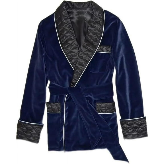 Blue Robe Men, Blue Velvet Quilted Smoking Jackets,Dinner Christmas Party Wear Velvet Jacket Smoking 