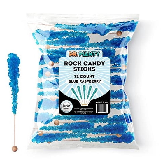 Blue Rock Candy Sticks (72 Pack) - BULK Blue Razz Pure Sugar Crystal Rock on a Stick - Perfect for Party Favors, Weddings, Receptions, Buffets, Coffee, Bridal and Baby Showers - Dr. Plenty