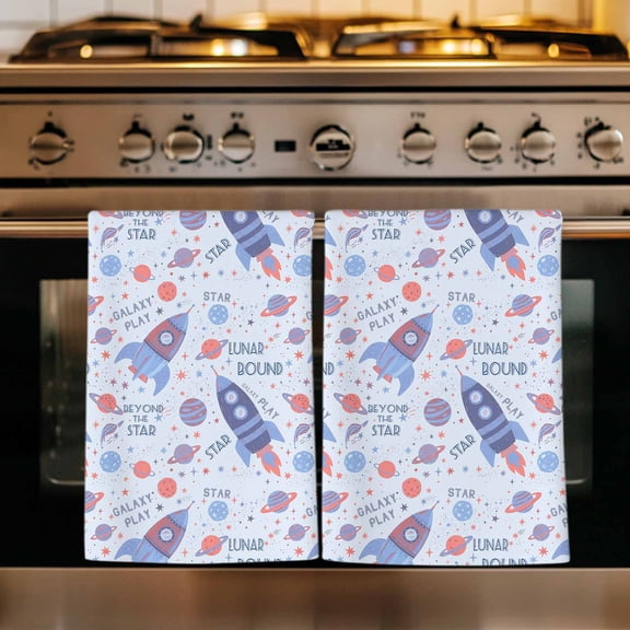 Blue Rocket Kitchen Towels Set of 1, Cartoon Stars Modern Abstract Art Absorbent Dish Towels for Kitchen, Microfiber Hand Towel, Quick Drying Tea Towel for Cleaning Decorative Dishcloths