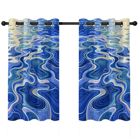 Blue Rolling Ocean Waves Blackout Curtains 45 Inches Long, Coastal Gold Glowing Sun Marine Landscape Thermal Insulated Room Darkening Drapes with Grommets for Living Room 52"W x 45"L, 2 Panels