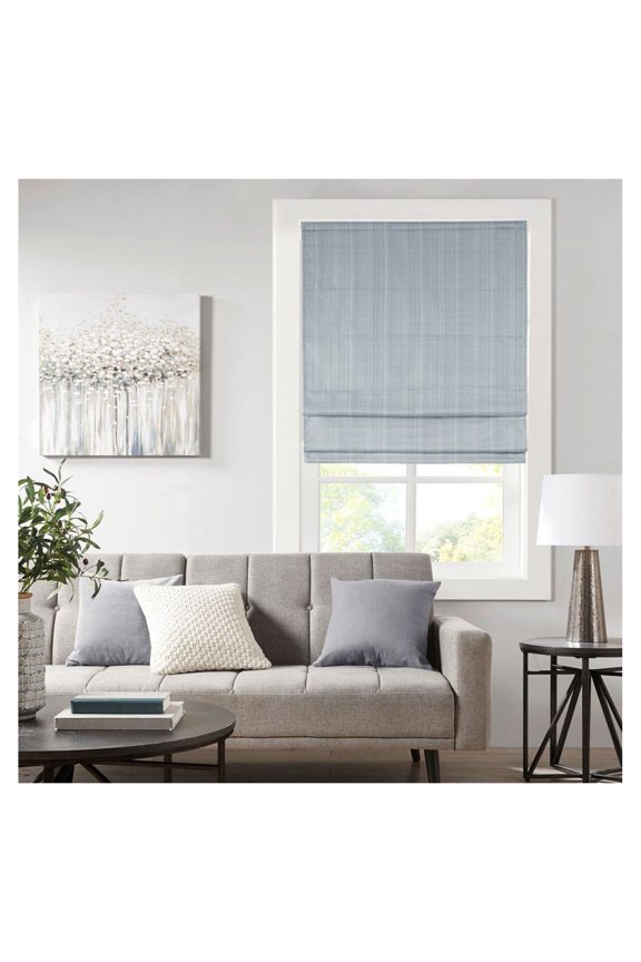 Blue Roman Shades 64 Inch Length, Cordless Room Darkening Window Shades, Basketweave Thermal Blackout Shades for Privacy, Casual Window Treatments