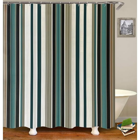Blue Romantic Striped Shower Curtains, Blue White Simplicity Striped Designer Polyester Cloth Print Bathroom Curtains Include Hooks Sets 65"W x 72"L