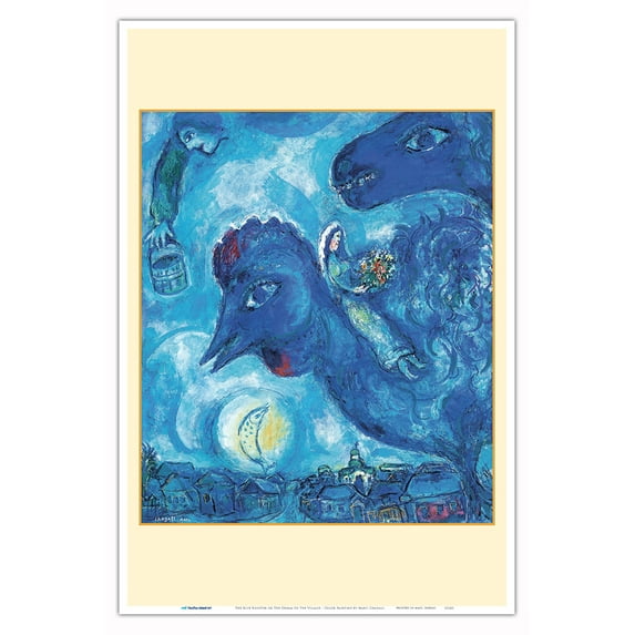 The Blue Rooster or The Dream Of The Village (Le Coq Bleu Ou Le Rêve Du Village) - From an Original Color Painting by Marc Chagall c.1958 - Master Art Print (Unframed) 12in x 18in