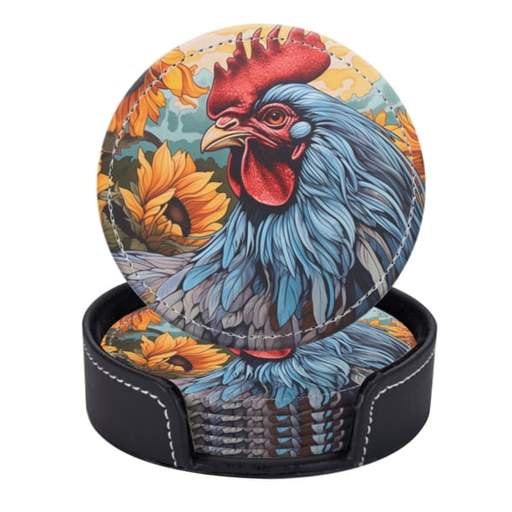Blue Rooster In The Midst Of Sunflowers