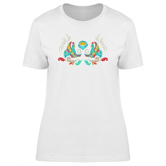 Blue Roosters Russian Art T-Shirt Women -Image by Shutterstock, Female Medium