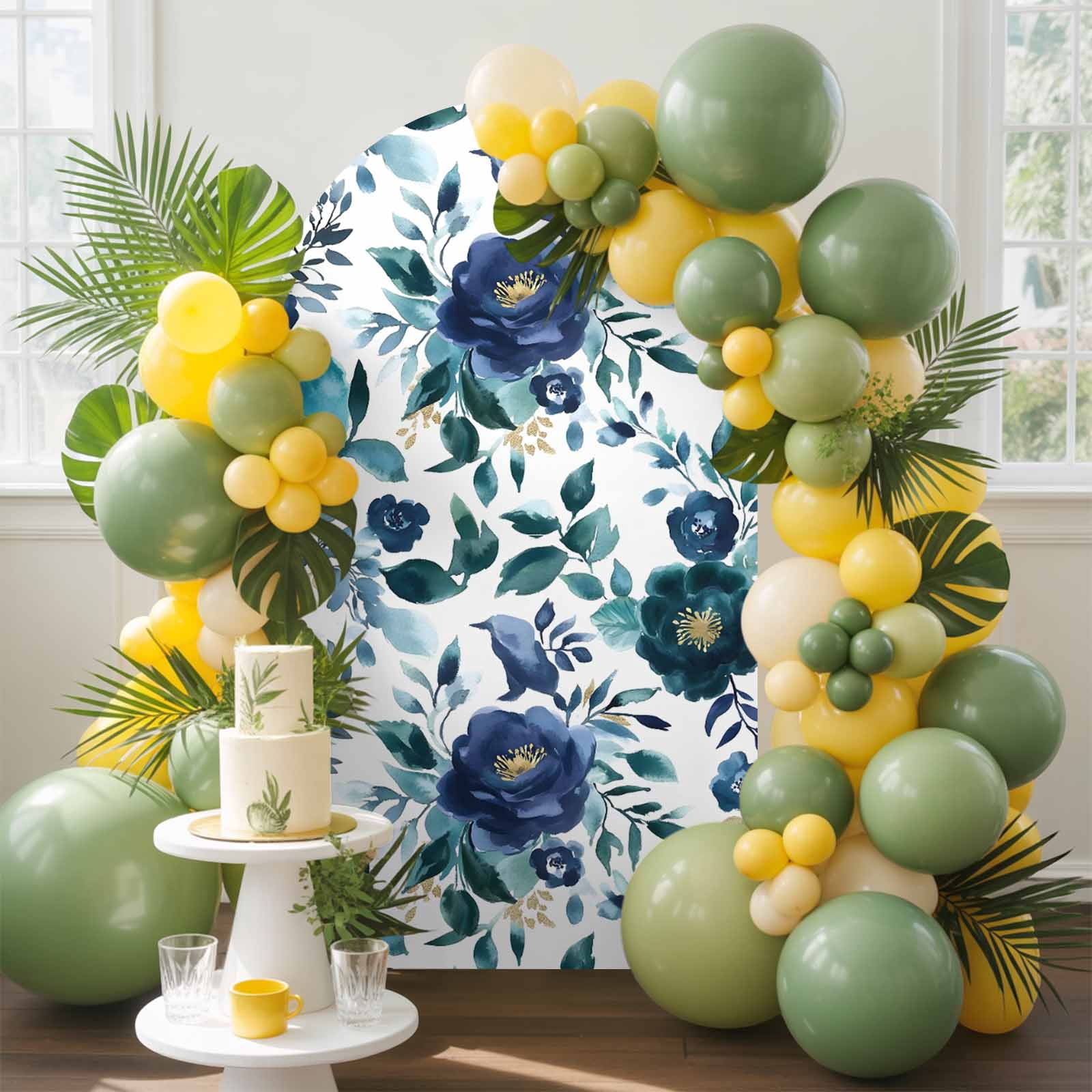 Blue Rose Arch Backdrop Cover, 6.6FT, Watercolor Floral Leaf ...