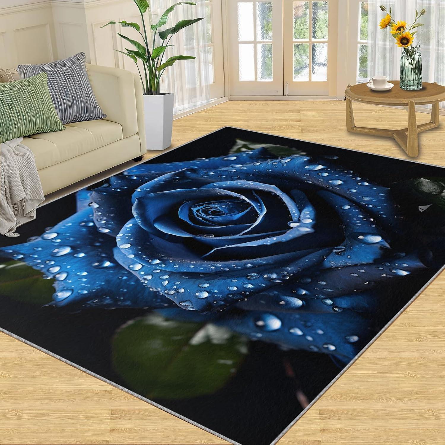 Rose Blue Rug Blue Rose Area Rugs for Living Room - Modern Floral Area Rug, 6x8 Rug ...