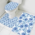 thumbnail image 1 of Blue Rose Bathroom Rugs Set Spring Watercolor Flowers Non Slip Absorbent Soft Bath Mats 3 Piece Set with Bathroom Rug, U-Shaped Floor Mat, Toilet Seat Cover Small Size, 1 of 9